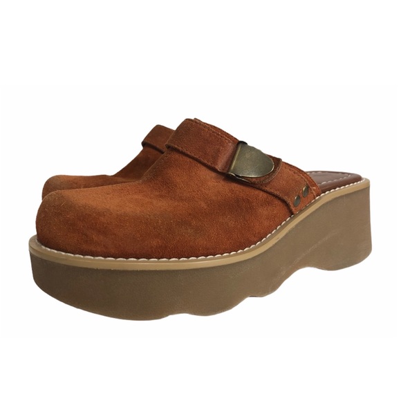 Vintage Shoes - Vintage 90s Chunky Suede Mules Platform Brown 6.5
